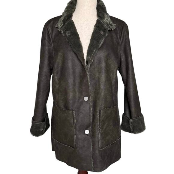 NWT Dylan Faux Leather Faux Fur Reversible Coat | Brown Gray | Women’s Small - Picture 1 of 15